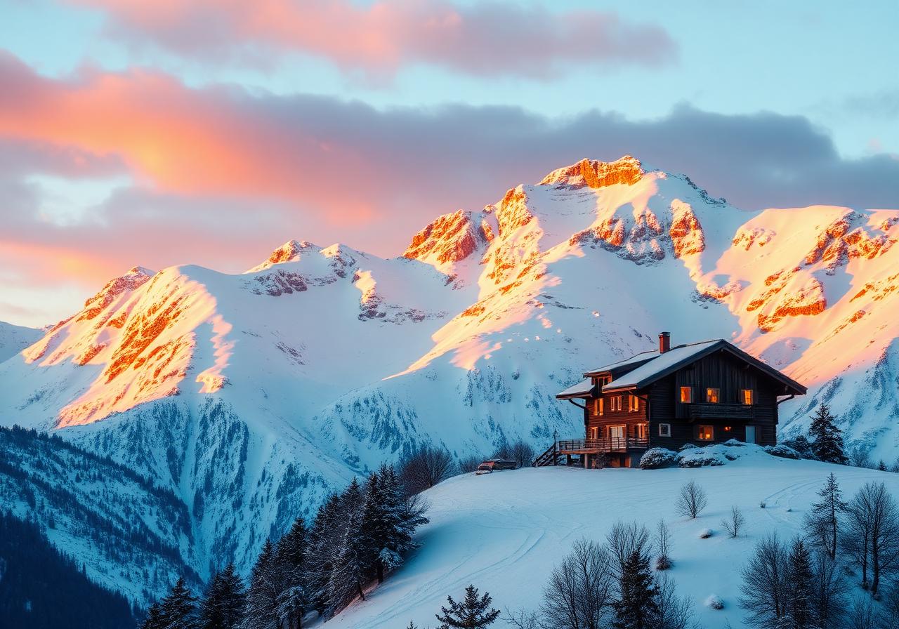 Alpine aurora over peaks